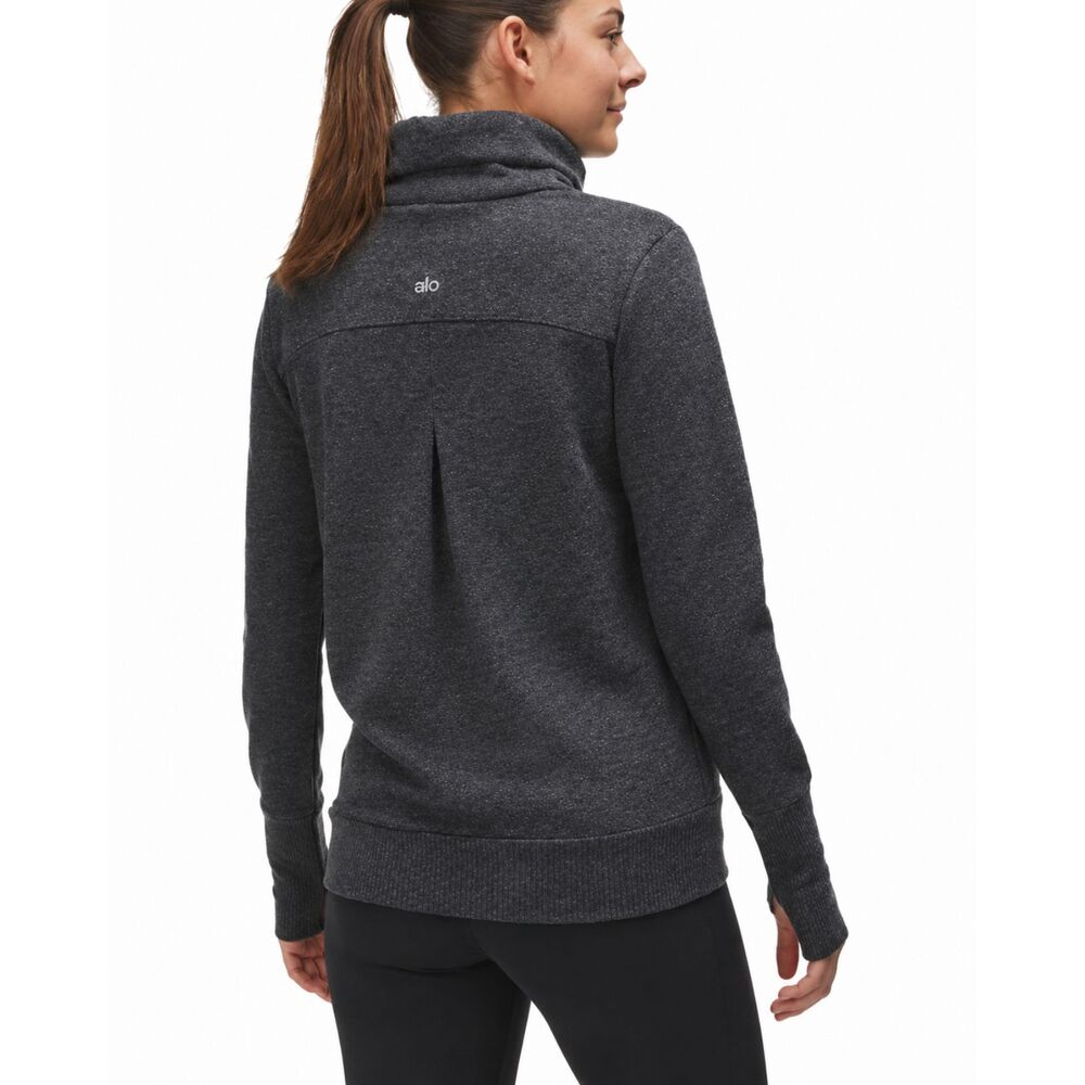 ALO Yoga Haze Funnel Neck Women's Small Gray Athleisure Cozy Thumbholes Chic‎